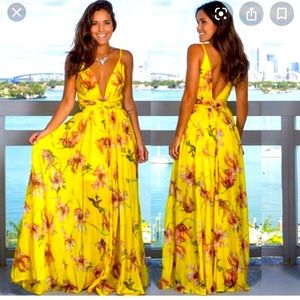 Yellow boho maxi dress